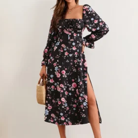Women Autumn Long Dress Puff Long Sleeve