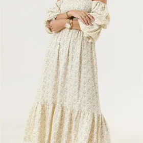 Woman Vintage Floral Dress Puff Long